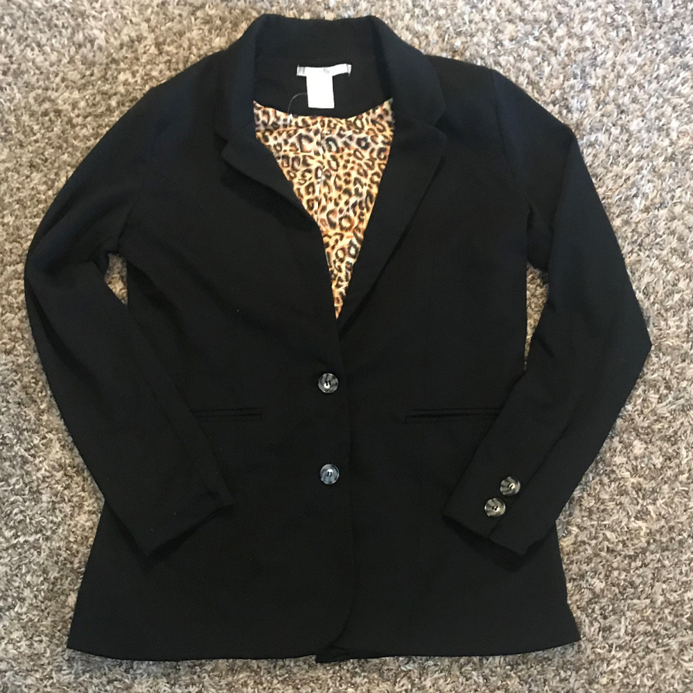 NWOT - Black Blazer with Leopard Pin Lining